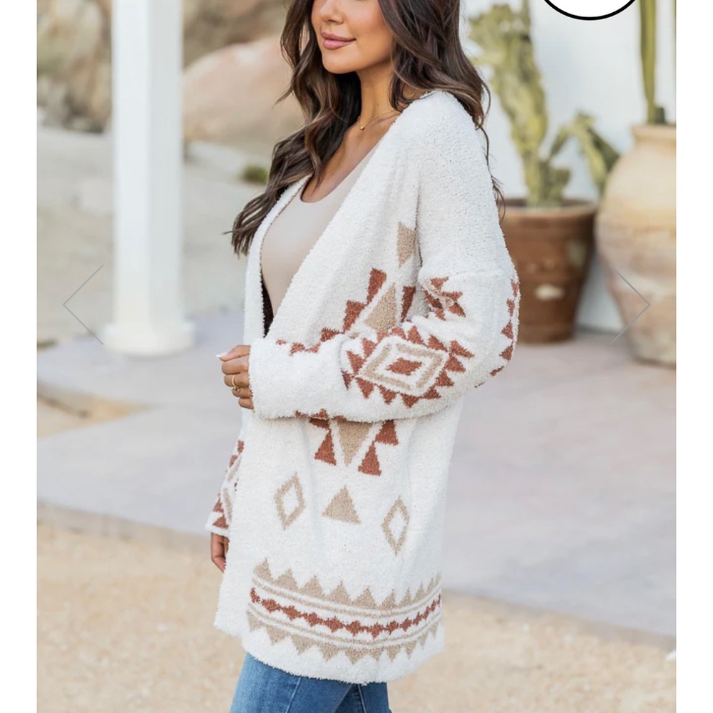 Pink Lily - TWIST OF FATE CREAM FUZZY SOUTHWESTERN PRINT CARDIGAN